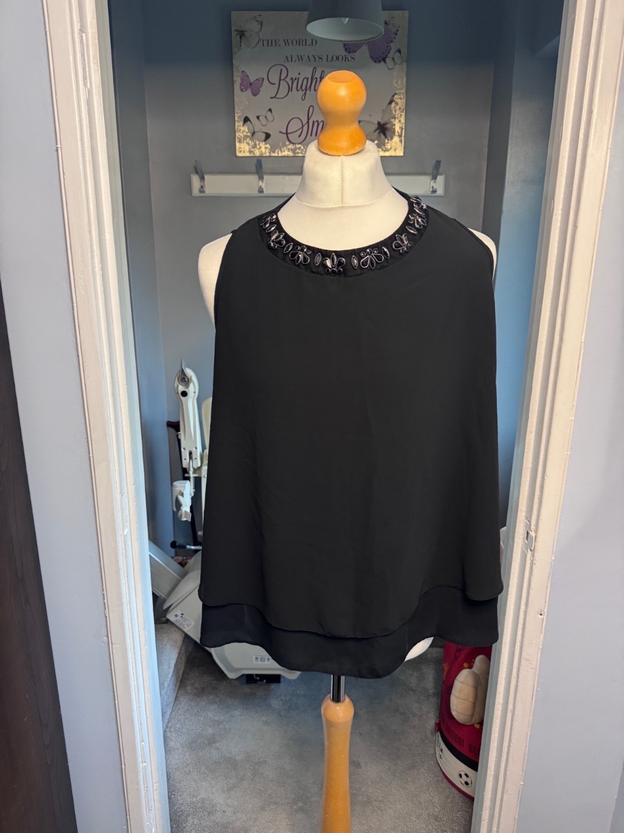 George Embellished Sleeveless Blouse Black UK 20 Beaded Chiffon Top