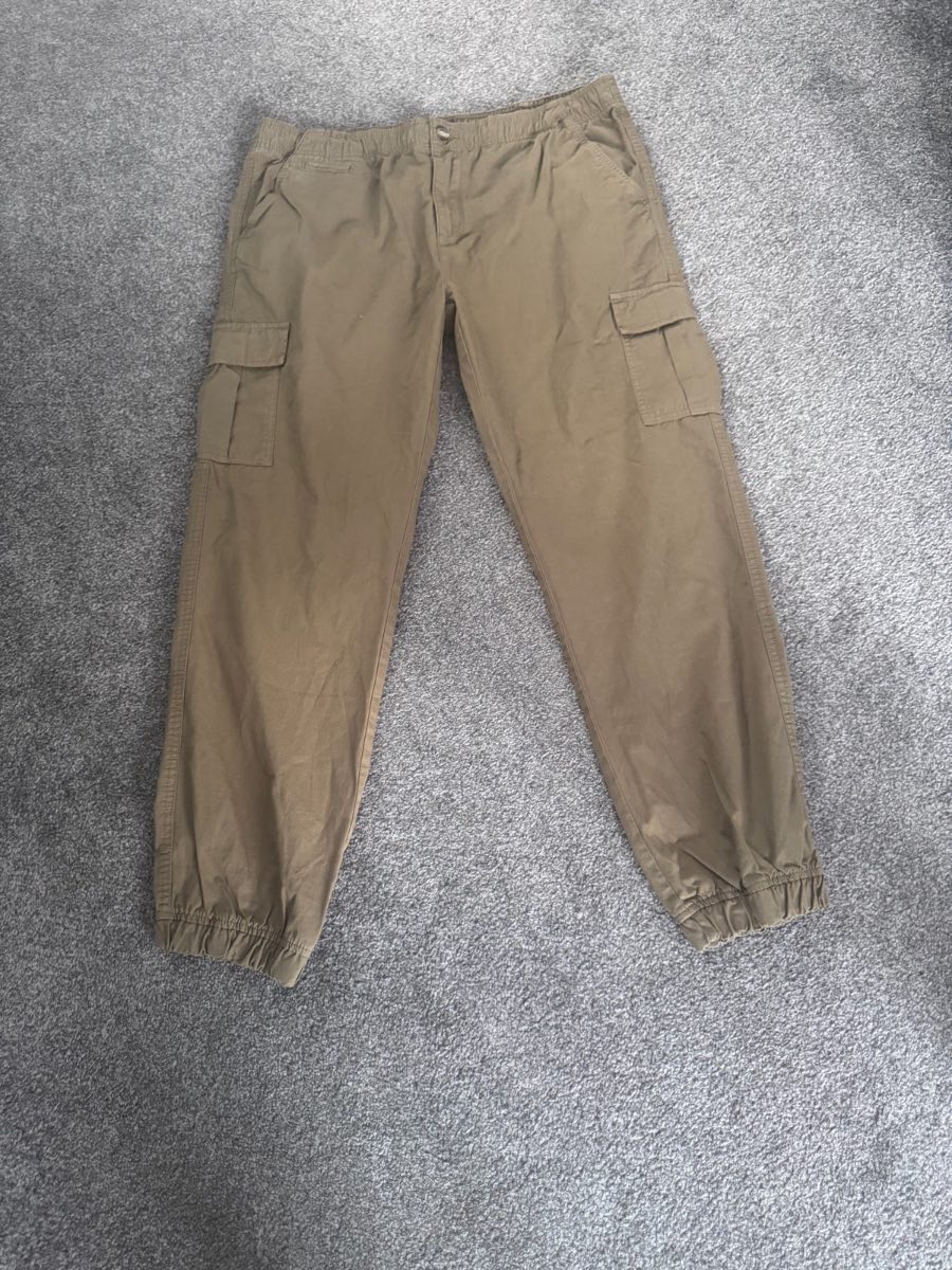 D/Struct Cargo Trousers Khaki W36 Elastic Waist Slim Fit Cuffed 100% Cotton NWT