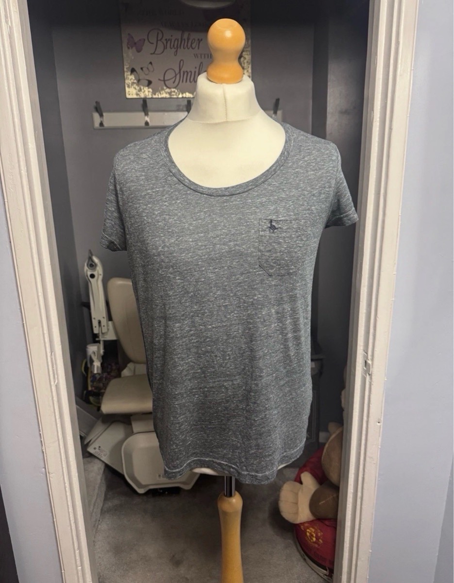 Jack Wills T-Shirt Grey UK 14 Marl Pocket Logo Crew Neck