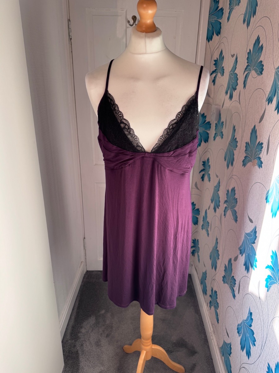 M&S Rosie For Autograph Purple Lace Trim Chemise Nightdress Slip UK 22