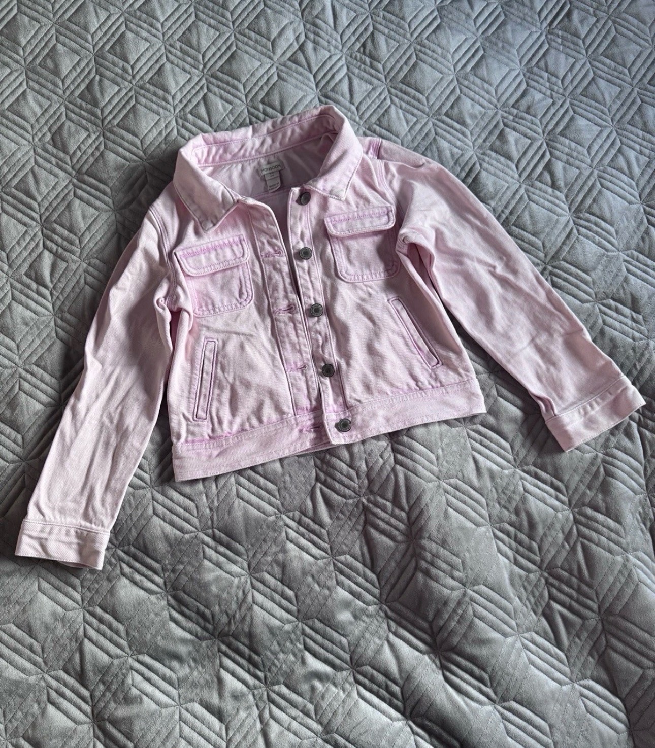Monsoon Girls Pink Denim Jacket Age 9–10 Years Organic Cotton Casual