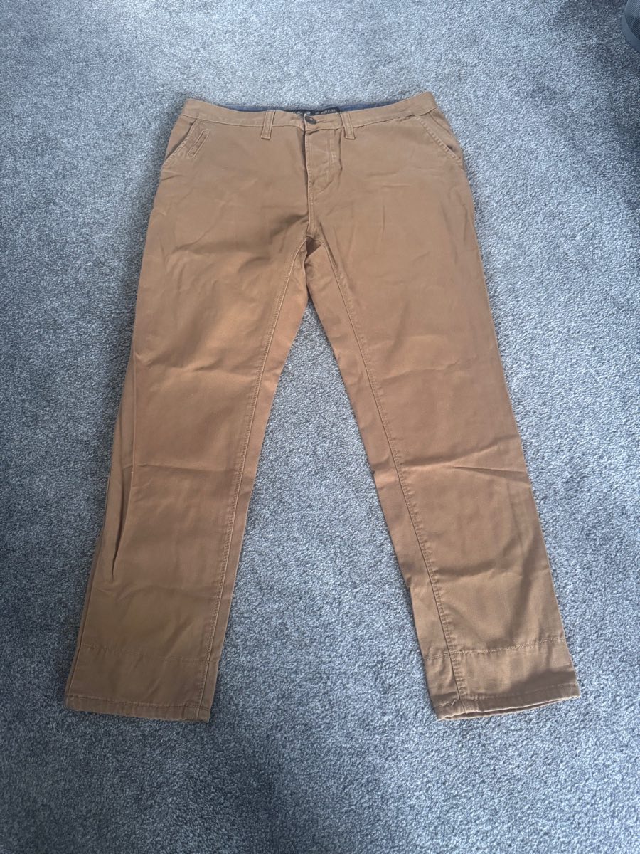Burton Chino Trousers Brown W36 L30 Men’s Tapered Slim Fit 100% Cotton