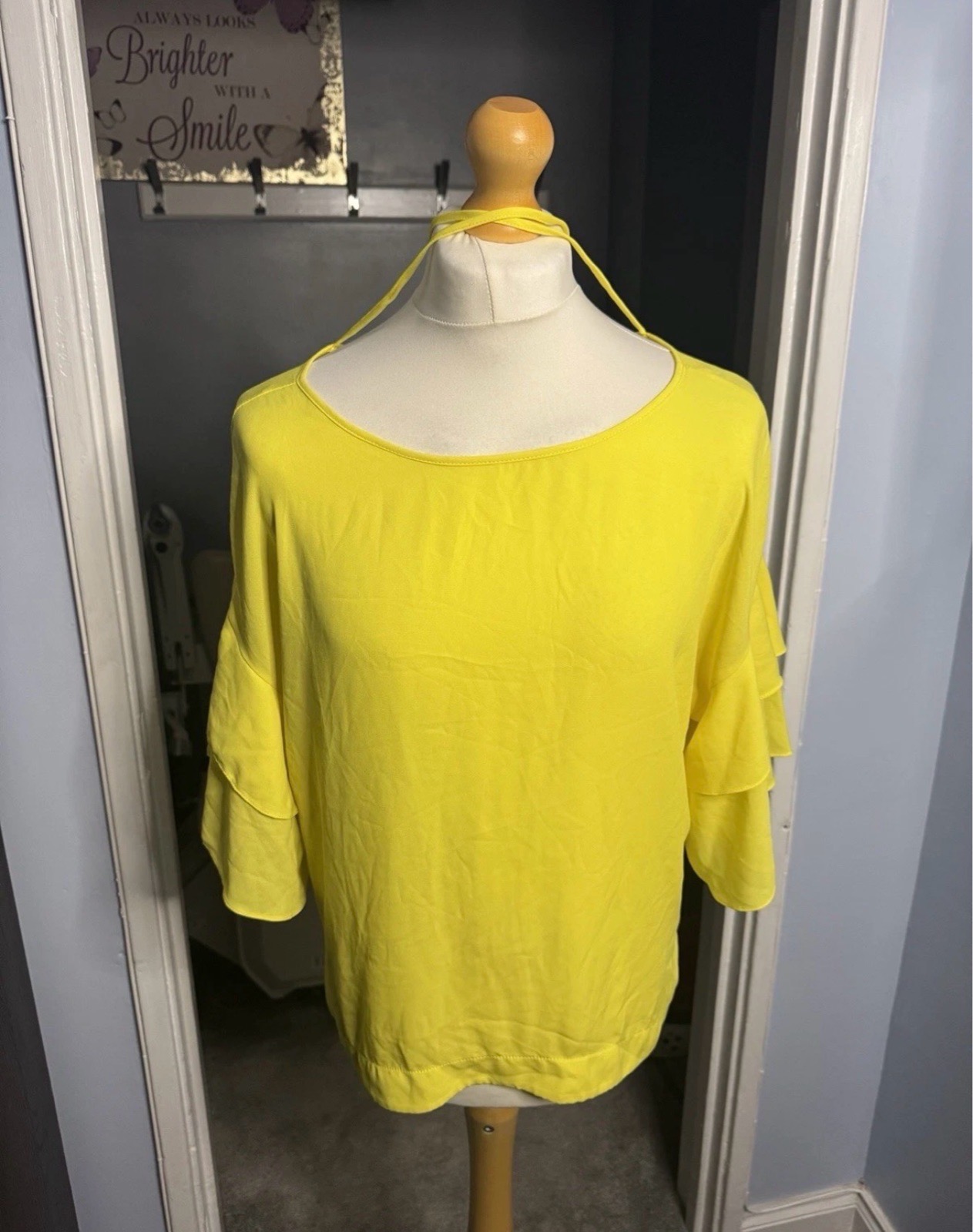 George Womens Blouse Top Yellow UK 18 Ruffle Sleeve Tie Back Summer
