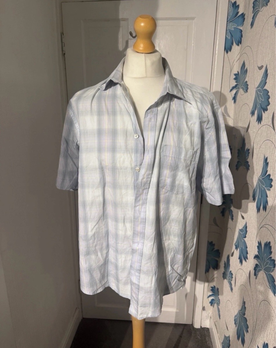 George Essentials Short Sleeve Check Shirt Blue XL 100% Cotton Summer Casual