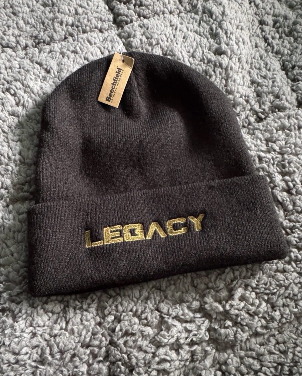Beechfield Beanie Hat Black One Size Legacy Gold Embroidered Logo BNWT