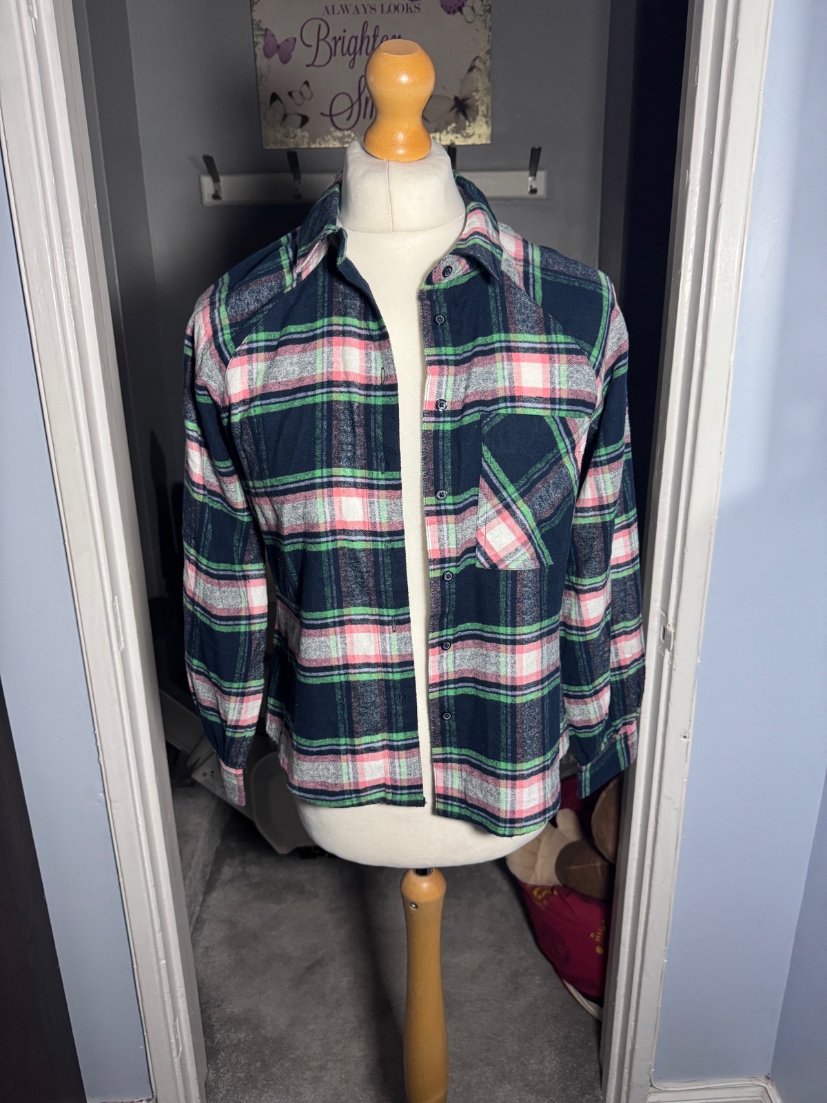 Tu Check Brushed Cotton Shirt Navy Pink Green UK 12 BNWT