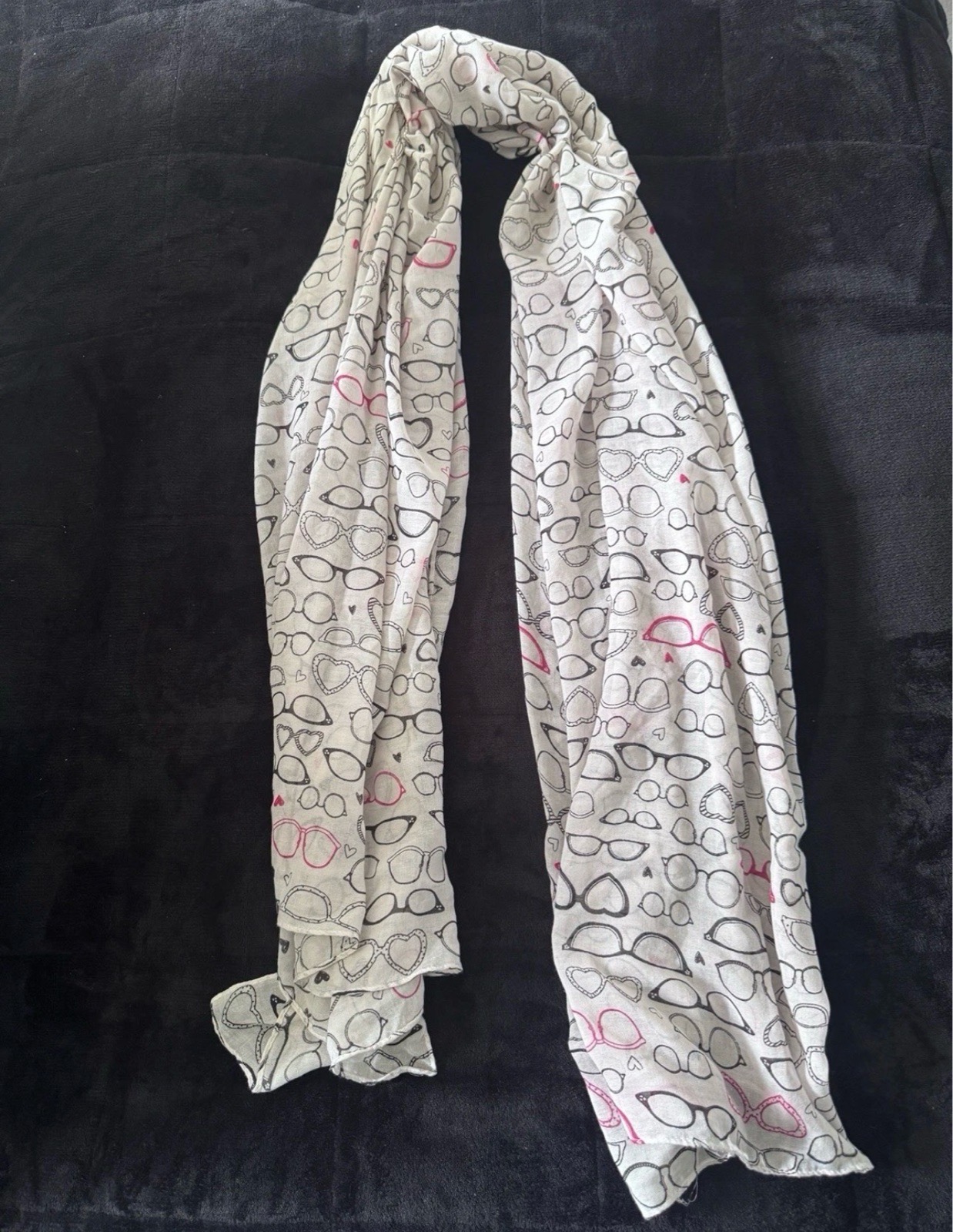 Accessorize Cream Scarf Pink Grey Glasses Print Lightweight 100 x 180cm