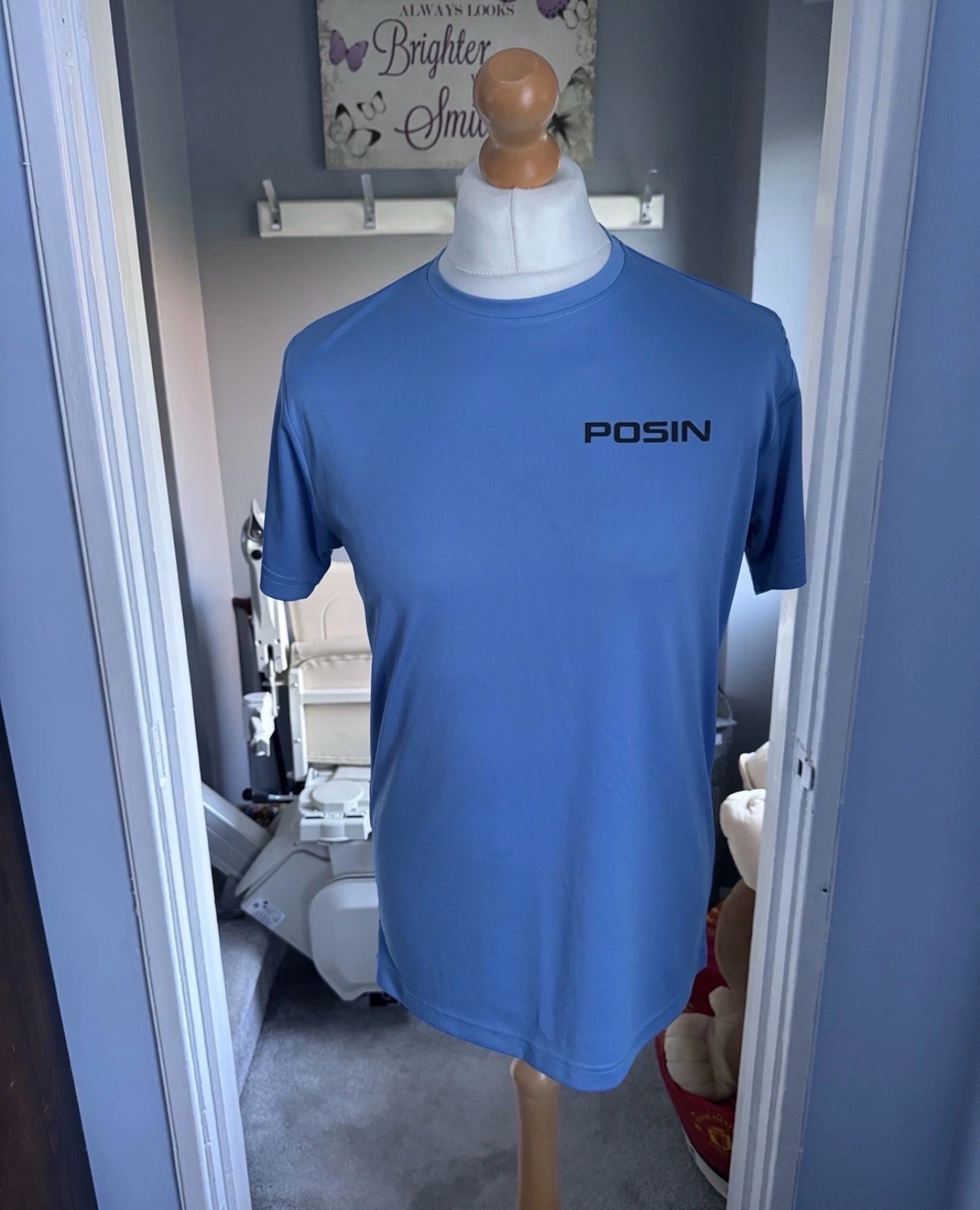 Posin Mens Performance T-Shirt Blue Size M Gym Running Sports Activewear