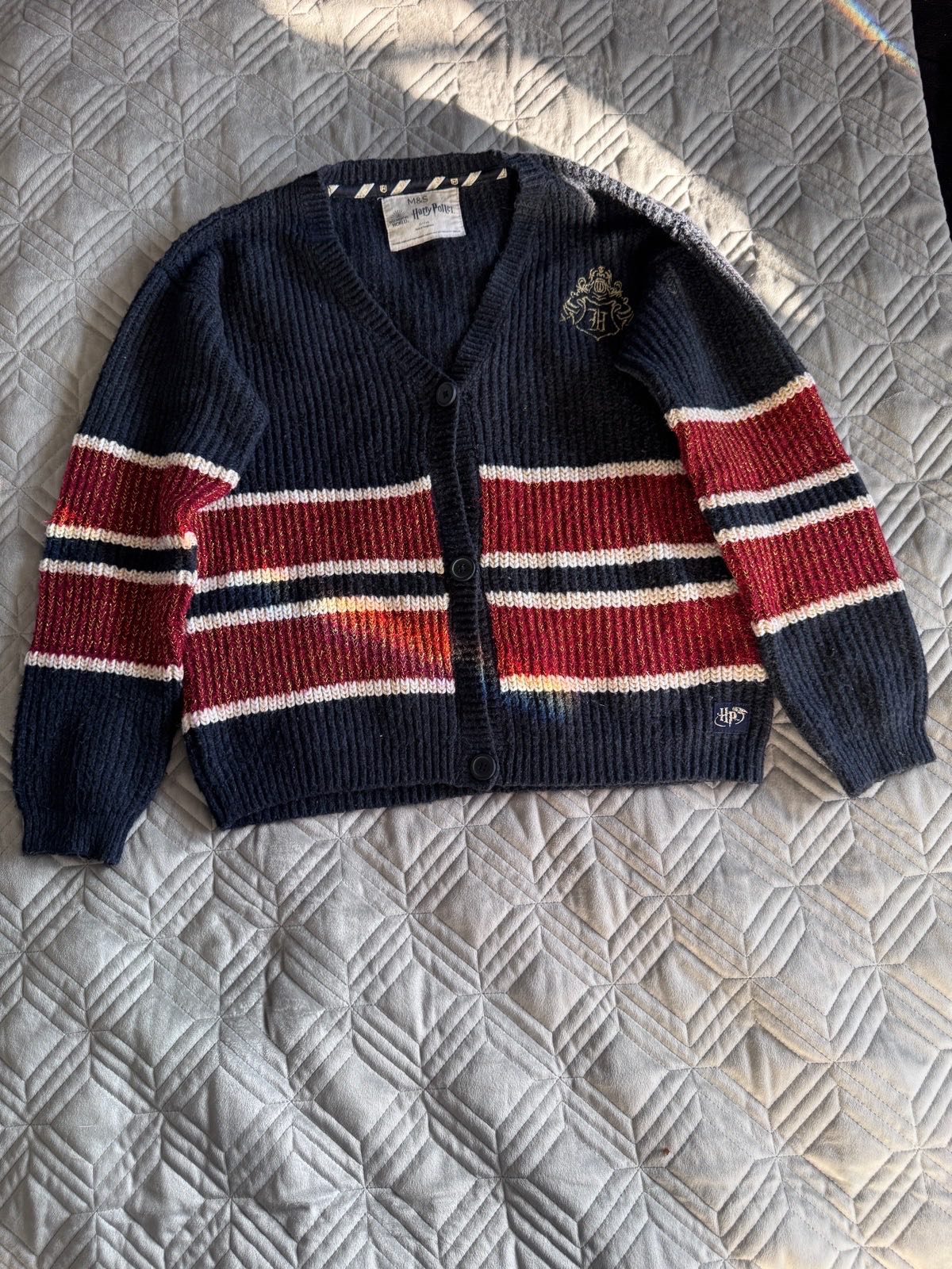 M&S Harry Potter Hogwarts Cardigan Navy Burgundy Age 12–13 Sparkle Knit