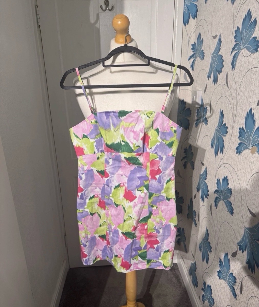 Primark Mini Dress, Multicolour Floral, UK 12, Strappy Bodycon Summer