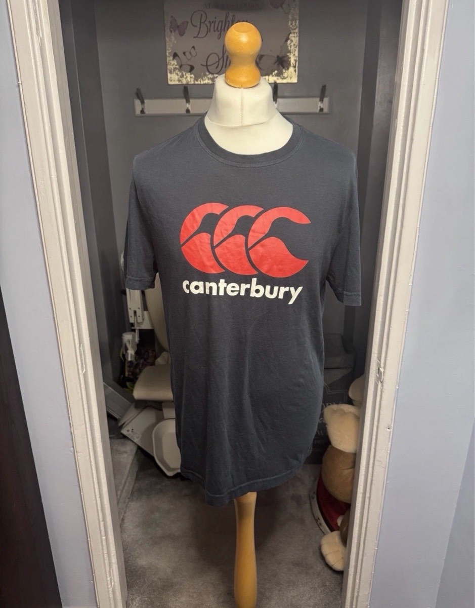 Canterbury Logo T-Shirt Navy Blue Medium (M) Cotton Blend Rugby Sports Casual Summer