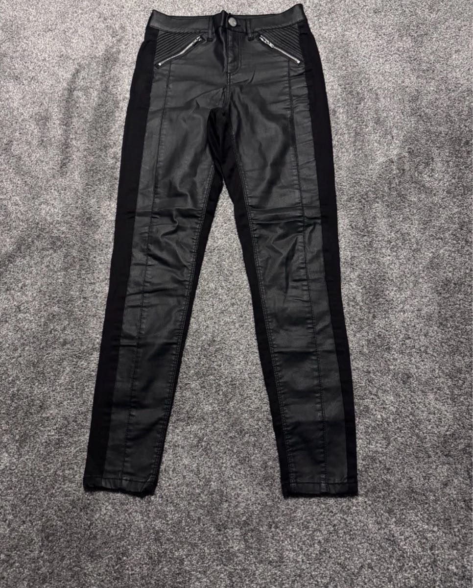Oasis Coated Skinny Trousers Black UK 10 Faux Leather Zip Detail Autumn Winter