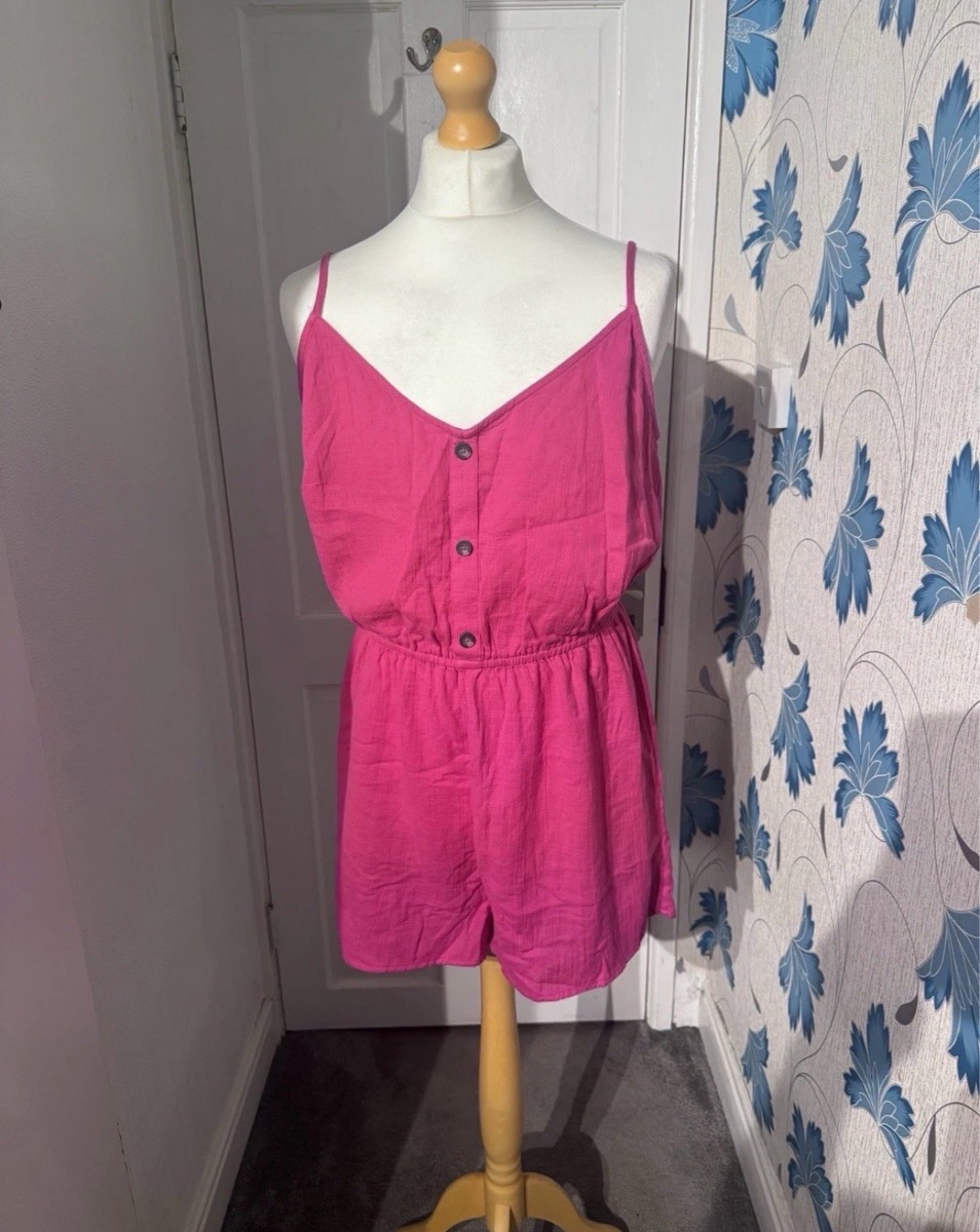 George Playsuit Pink UK 16-18 Large 100% Cotton Summer Holiday