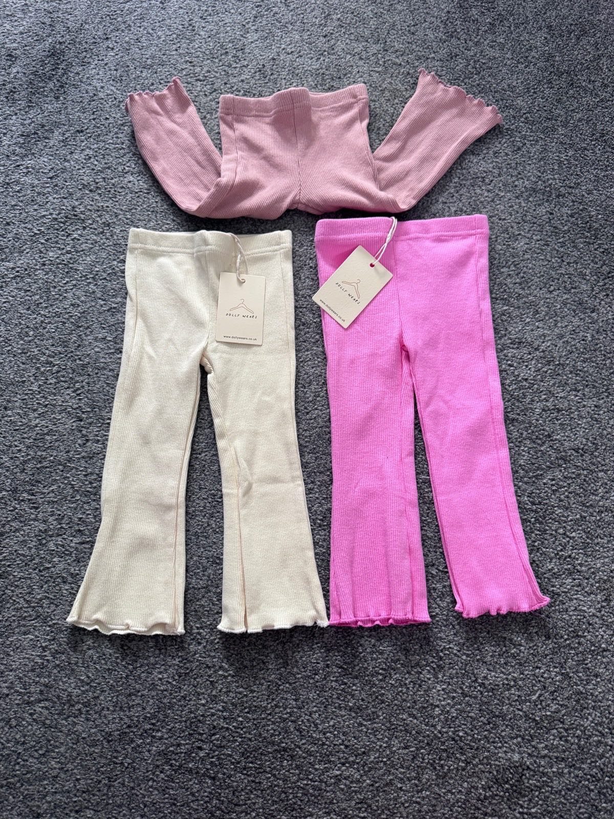 Dolly Wears Baby Ribbed Flared Leggings Bundle Pink Cream 9-12 Months BNWT