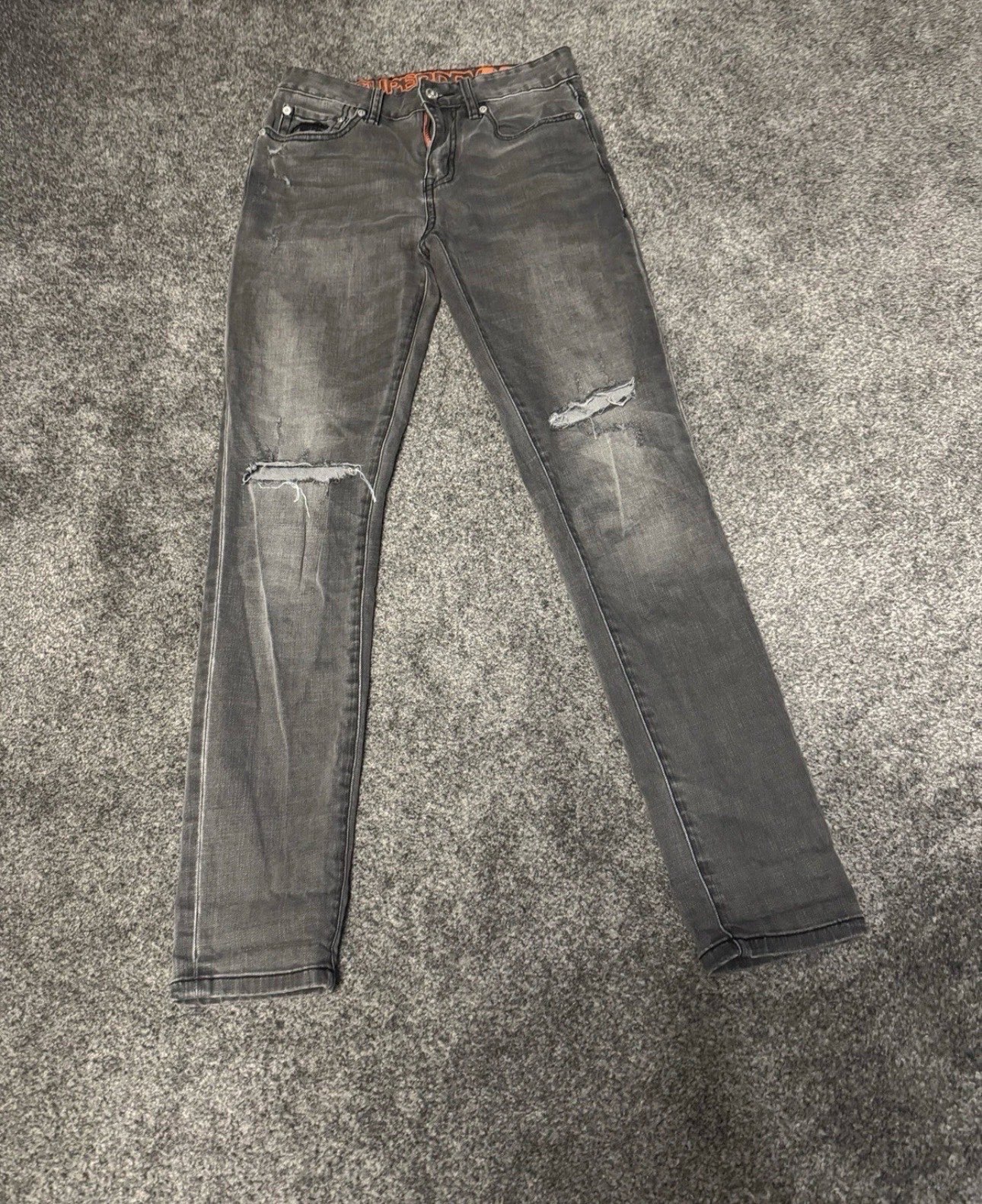 Superdry Skinny Jeans Grey W28 L32 Distressed Ripped Knee Denim