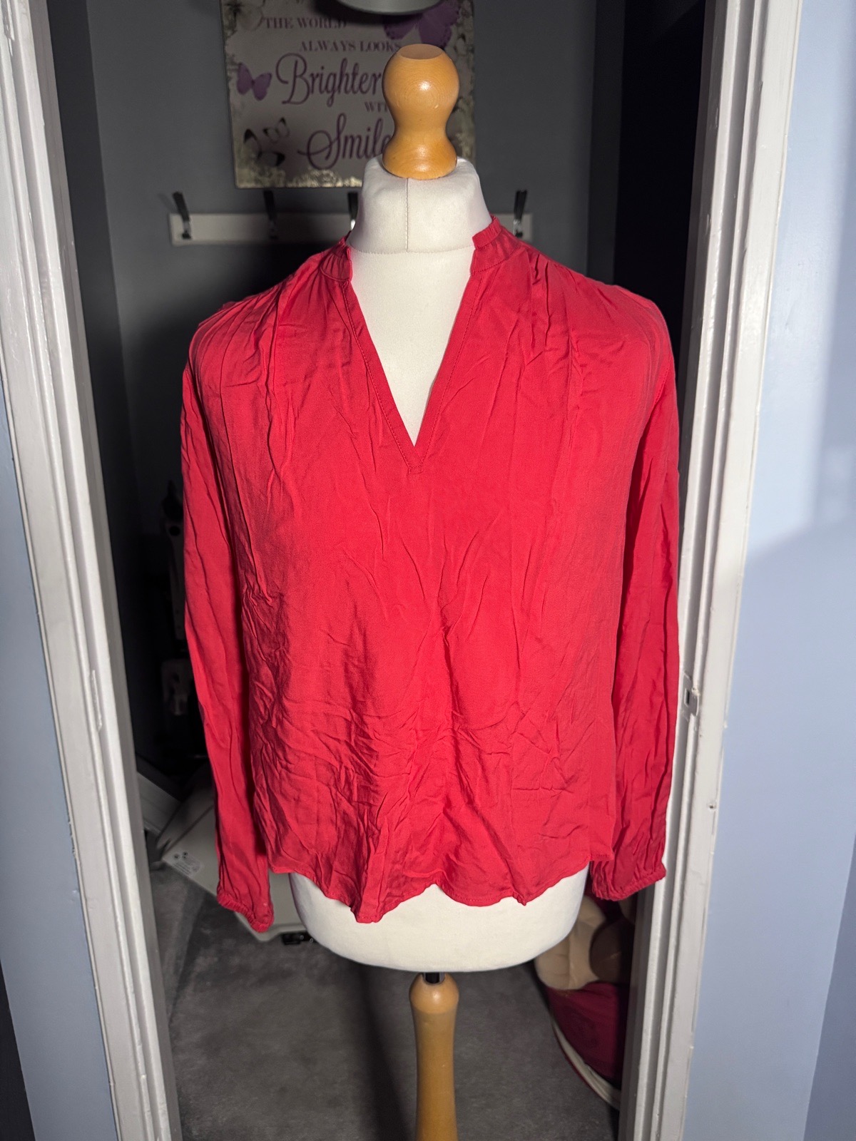M&S Collection Blouse, Flame Red, UK 8, V-Neck Long Sleeve