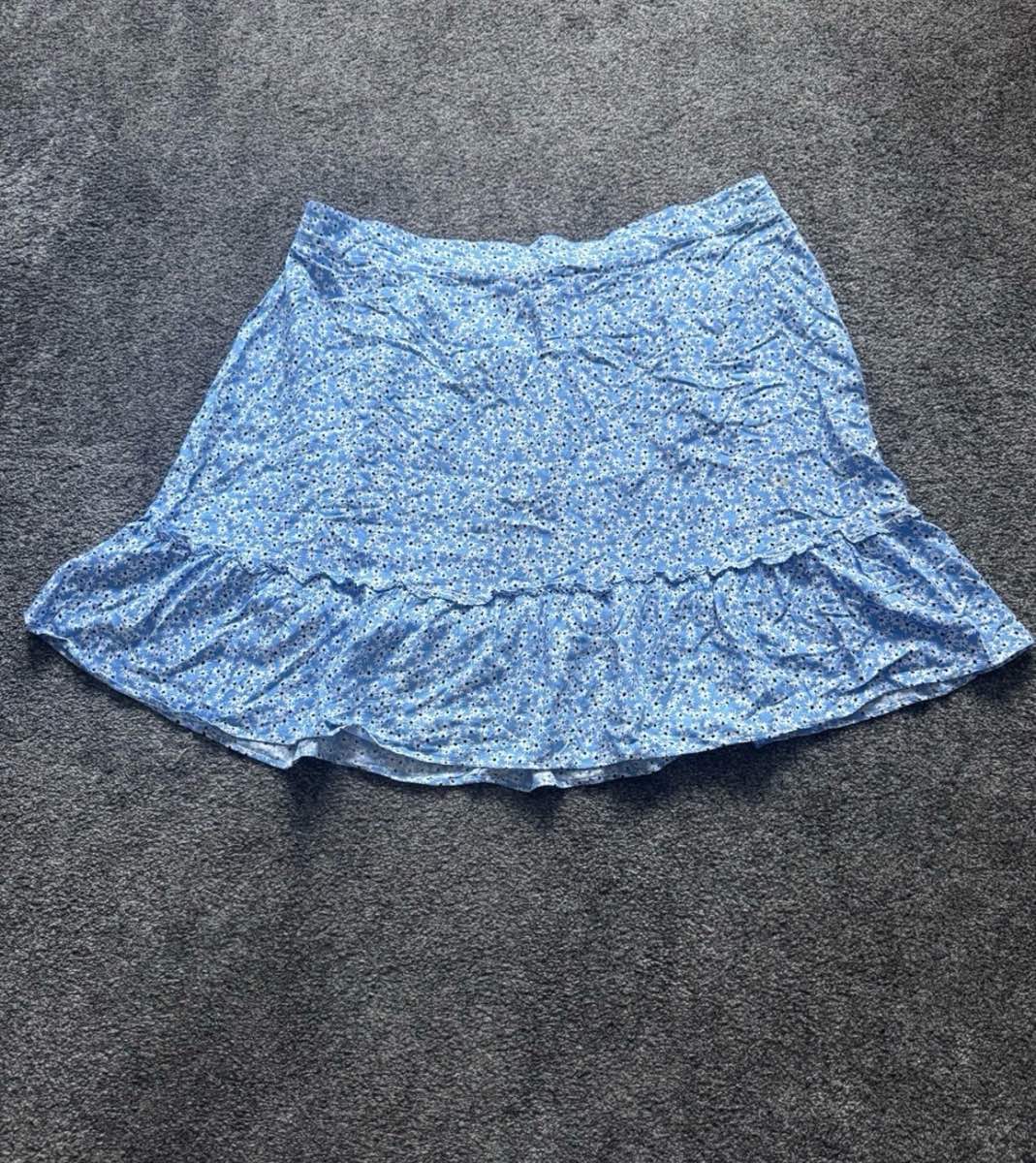 Papaya Floral Mini Skirt Blue UK 20 Frill Hem Boho Summer Festival Viscose