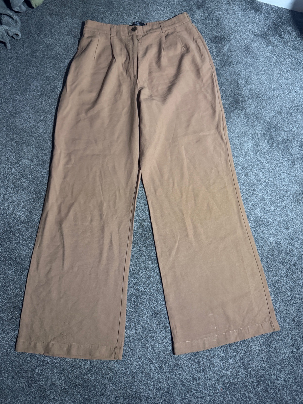 Next Wide Leg Trousers, Camel Brown, UK 14R, High Waist Tailored Summer