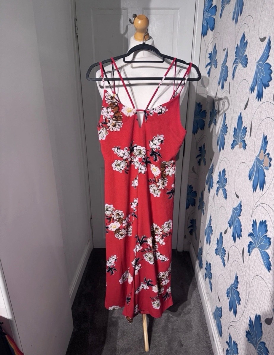 Cameo Rose Floral Jumpsuit Red UK 10 Wide Leg Strappy Summer Occasion NWT