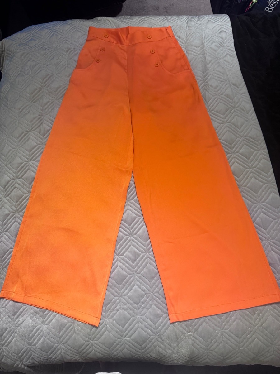 Liquorish Wide Leg Trousers Orange UK 12 High Waisted Sailor Button Detail
