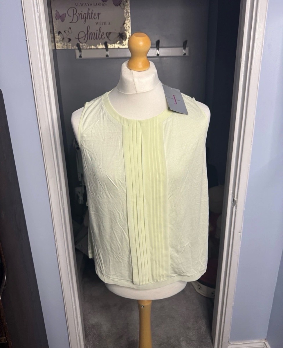J By Jasper Conran Sleeveless Blouse Mint Green UK 16 Pleated Front NWT