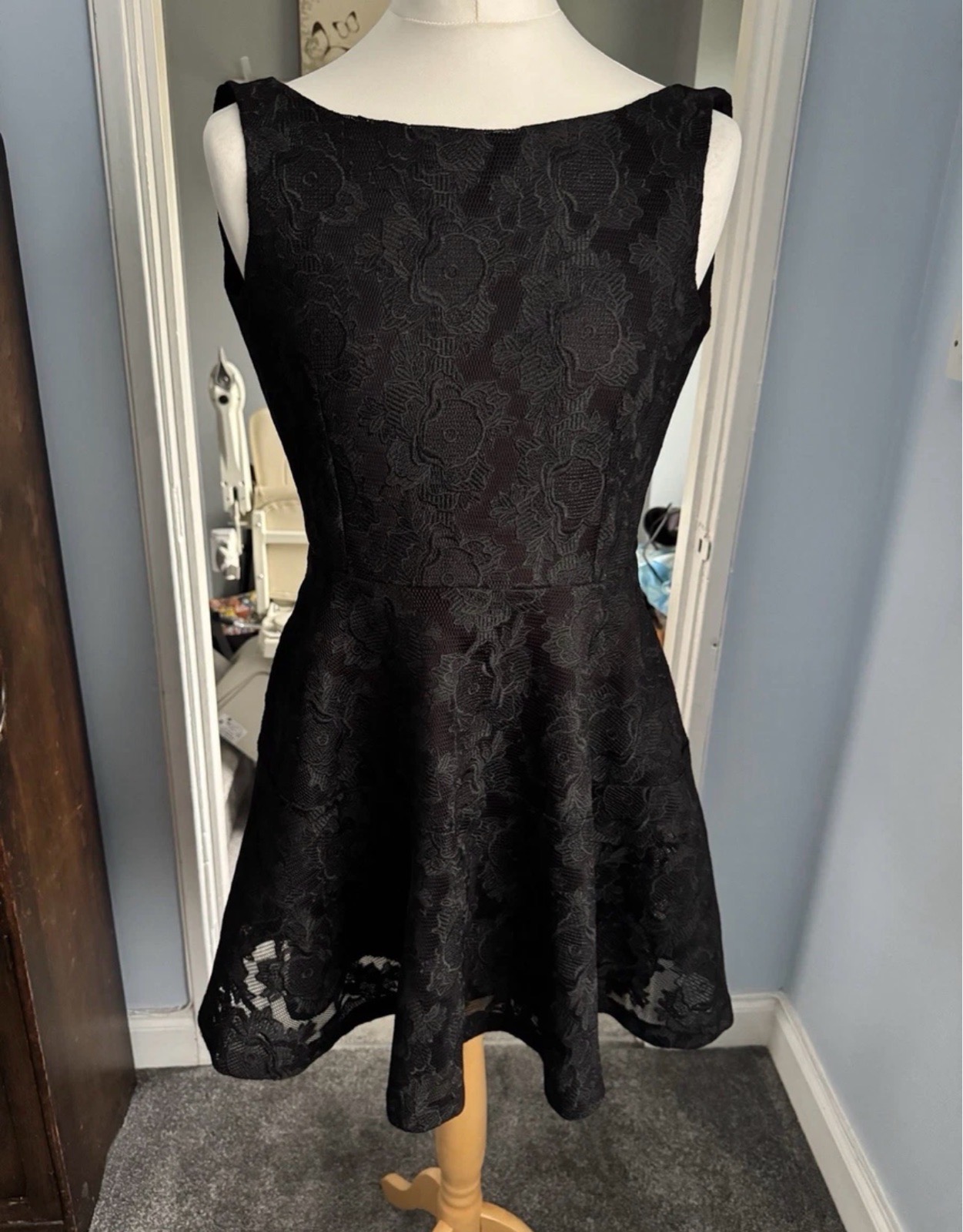 Koton Lace Skater Dress Black Size L UK 12–14 Floral Party Mini Dress