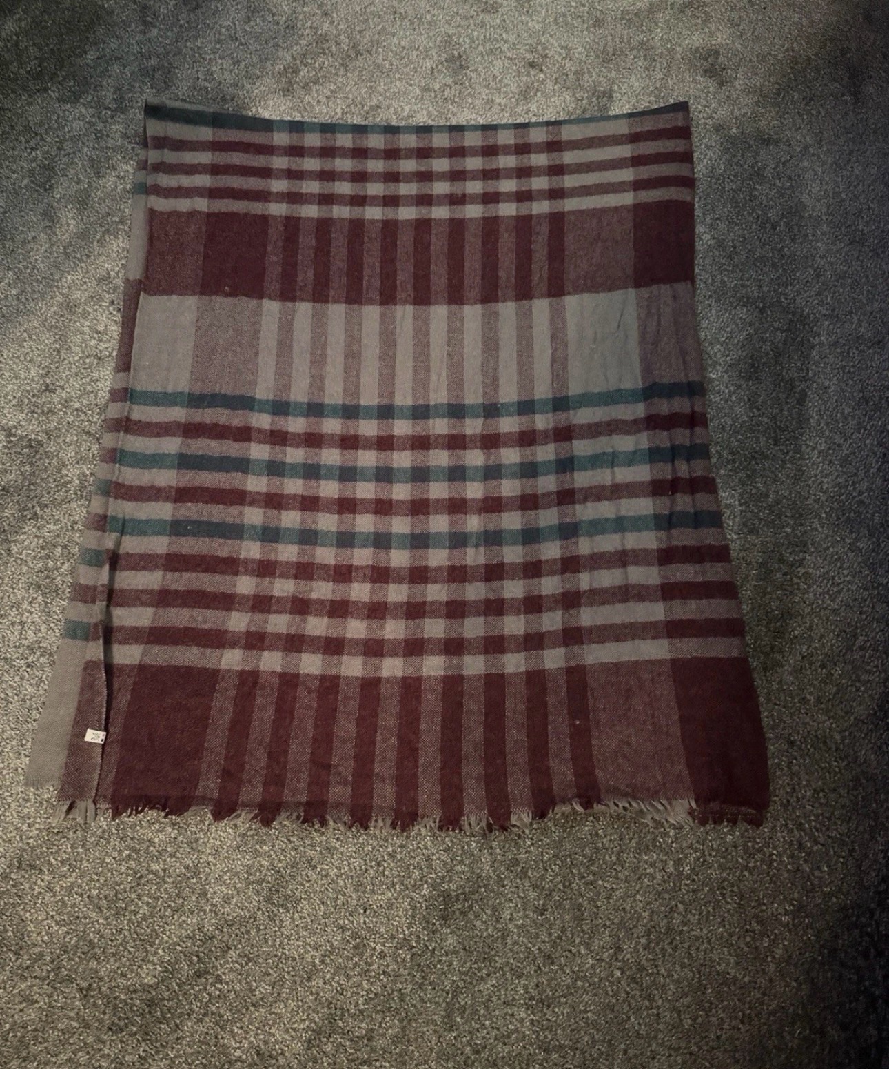 Crew Clothing Co. Oversized Tartan Scarf Burgundy Green One Size Wool Blend Wrap