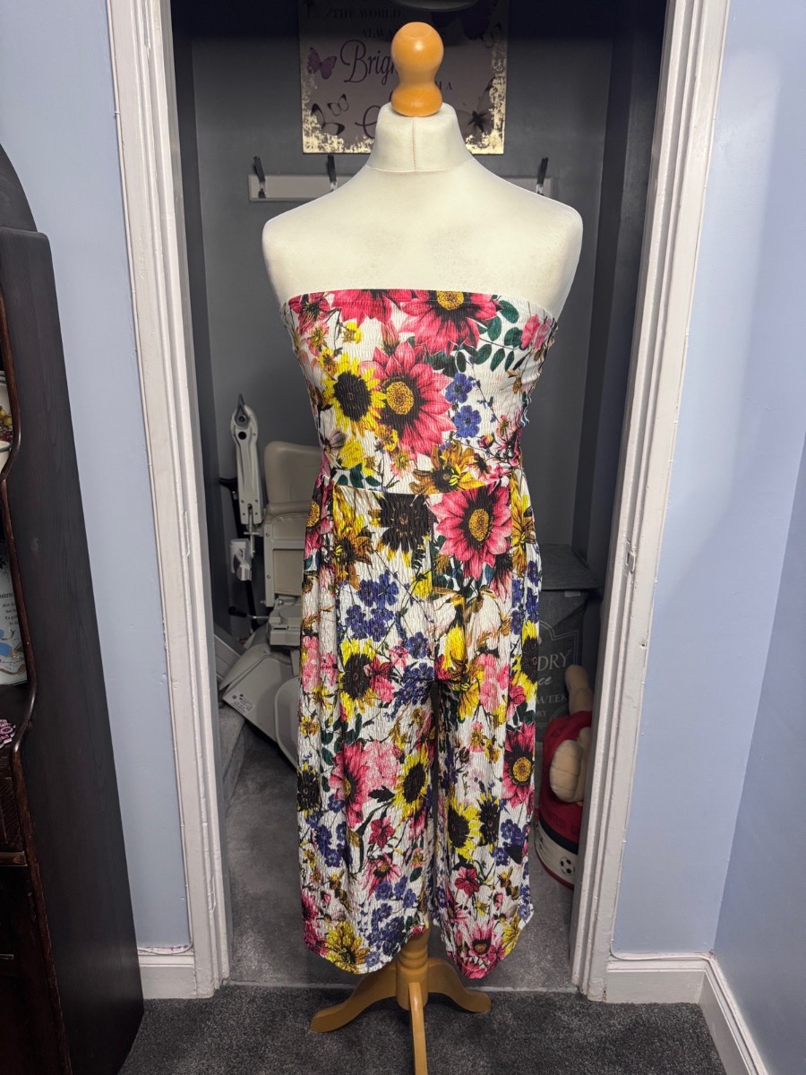 Next Beachwear Bandeau Jumpsuit Floral Print UK 12 Strapless Wide Leg