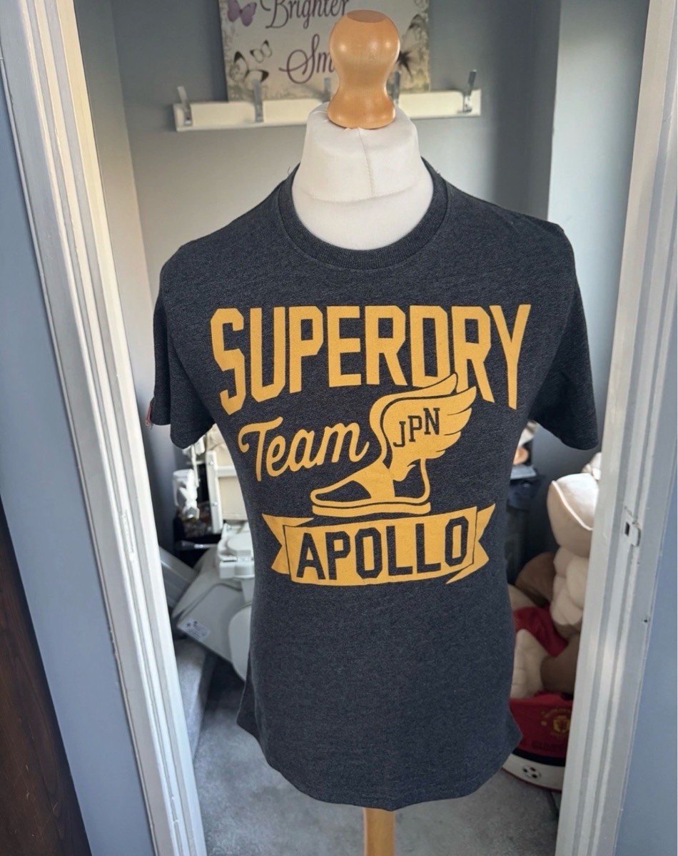 Superdry Graphic T Shirt Charcoal Grey Medium (M) Team Apollo Logo