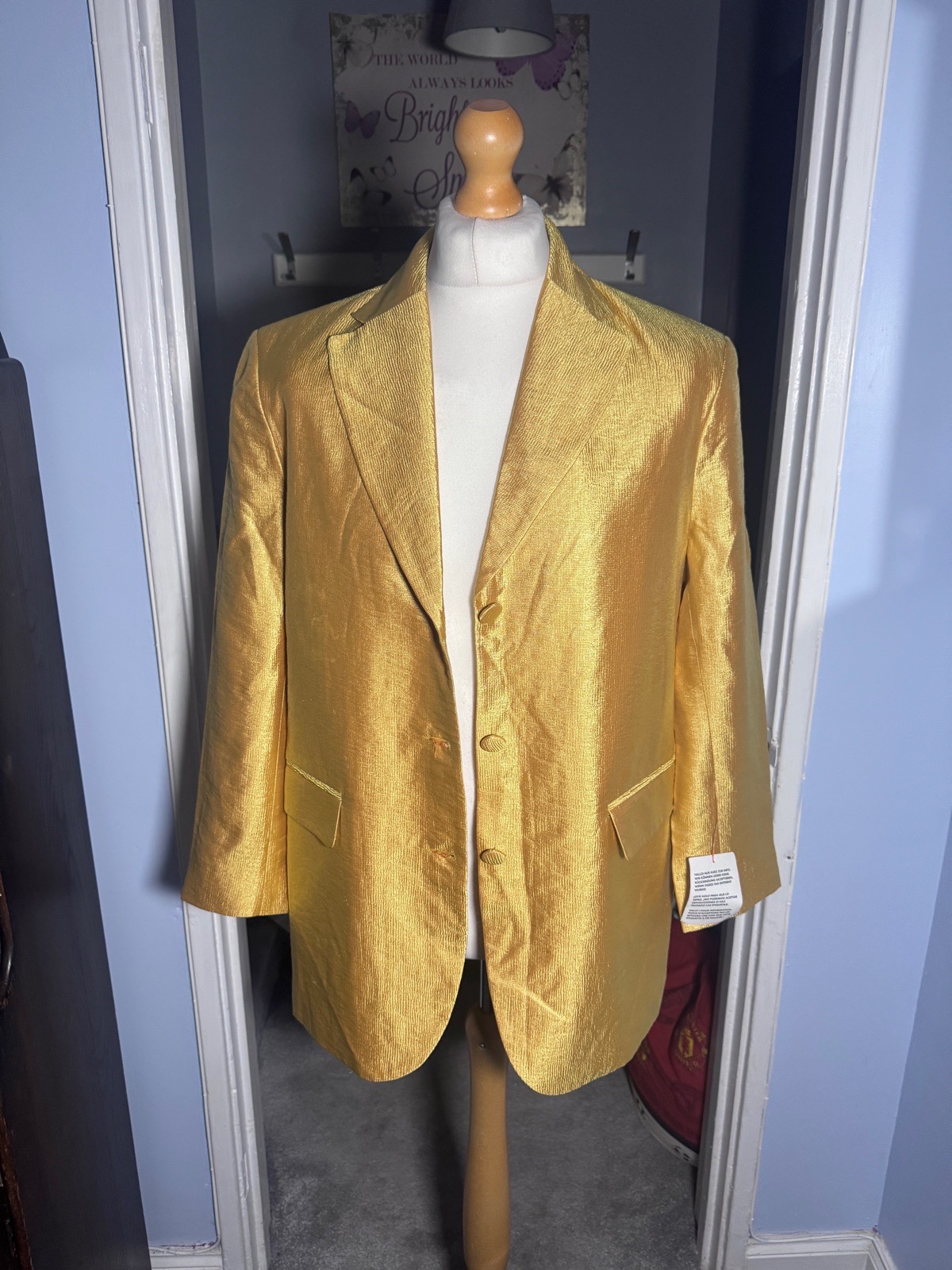 ASOS Design Gold Oversized Blazer Jacket UK 8 Metallic Longline Party