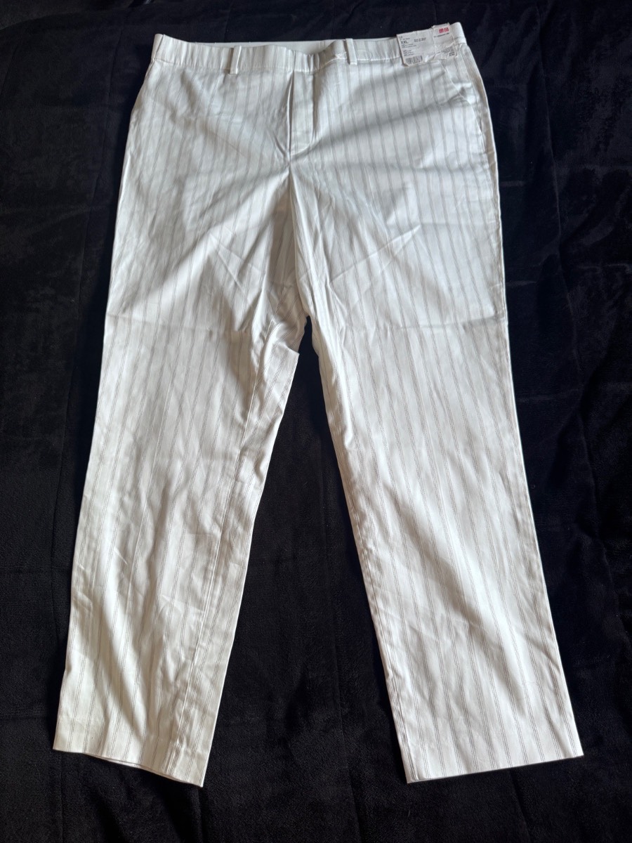 Uniqlo Satin Ankle Trousers, Off White Pinstripe, XXL (UK 18–20) NWT Smart Stretch