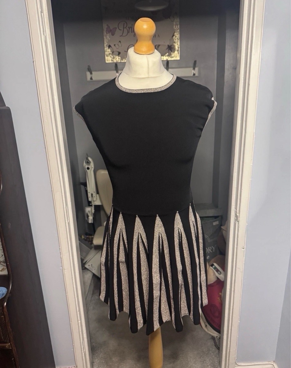 Ted Baker Knitted Skater Dress Black UK 8 (Size 1) Metallic Full Skirt BNWT