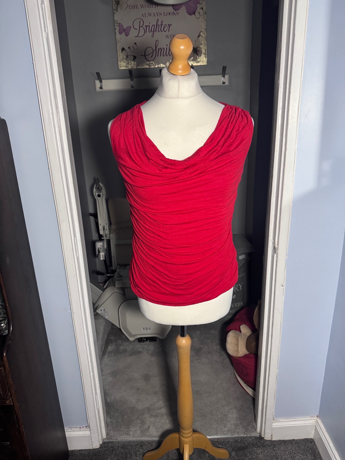 Phase Eight Red Cowl Neck Ruched Sleeveless Top UK 16 Stretch Party Summer