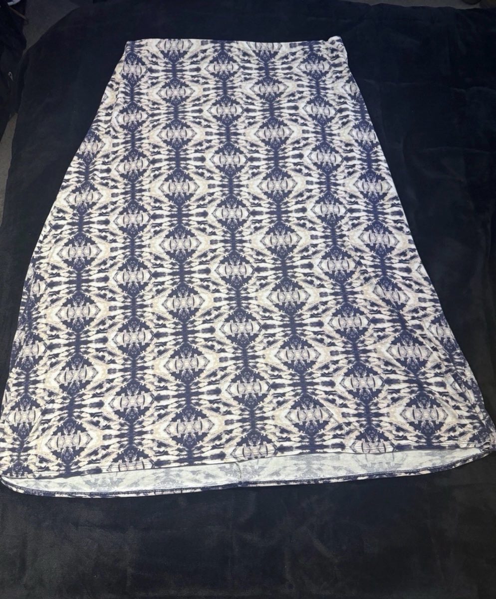 Wallis A-Line Midi Skirt Blue White Print UK L (UK 16–18) Stretch Pull On