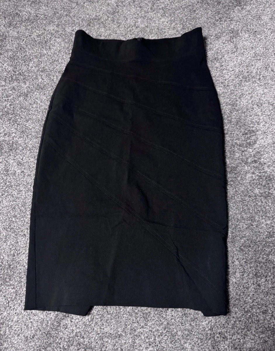 Jane Norman Pencil Skirt Black UK 10 High Waist Stretch Smart Office Midi