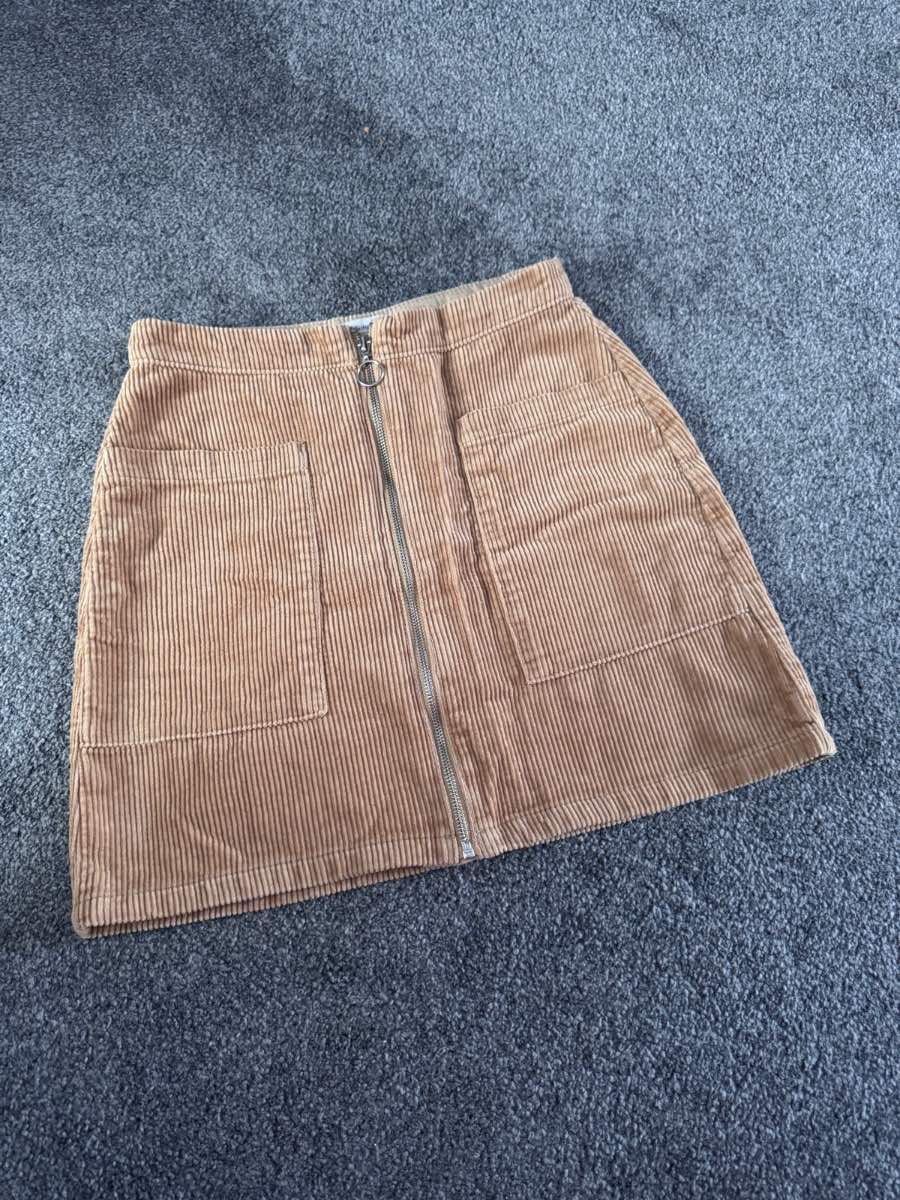 F&F Corduroy Mini Skirt Mustard UK 8 Front Zip Cotton Casual