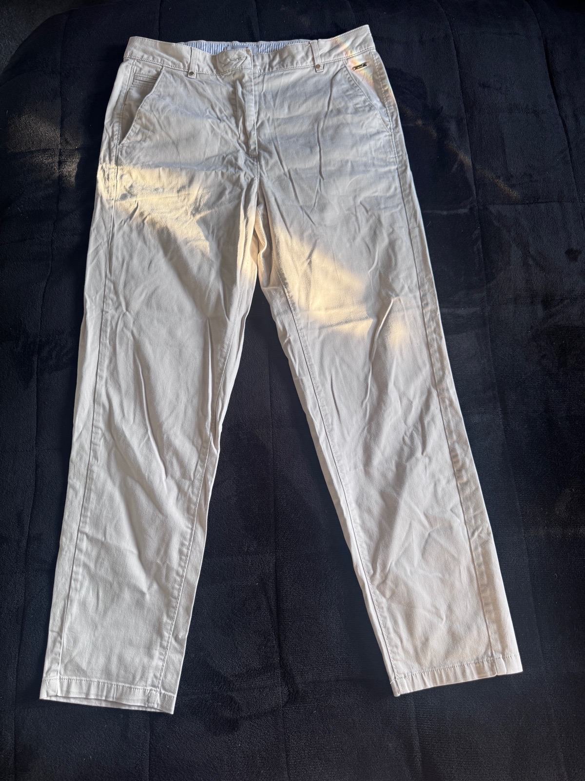 M&S Per Una Chino Trousers Natural UK 14 Regular Cotton Stretch Summer