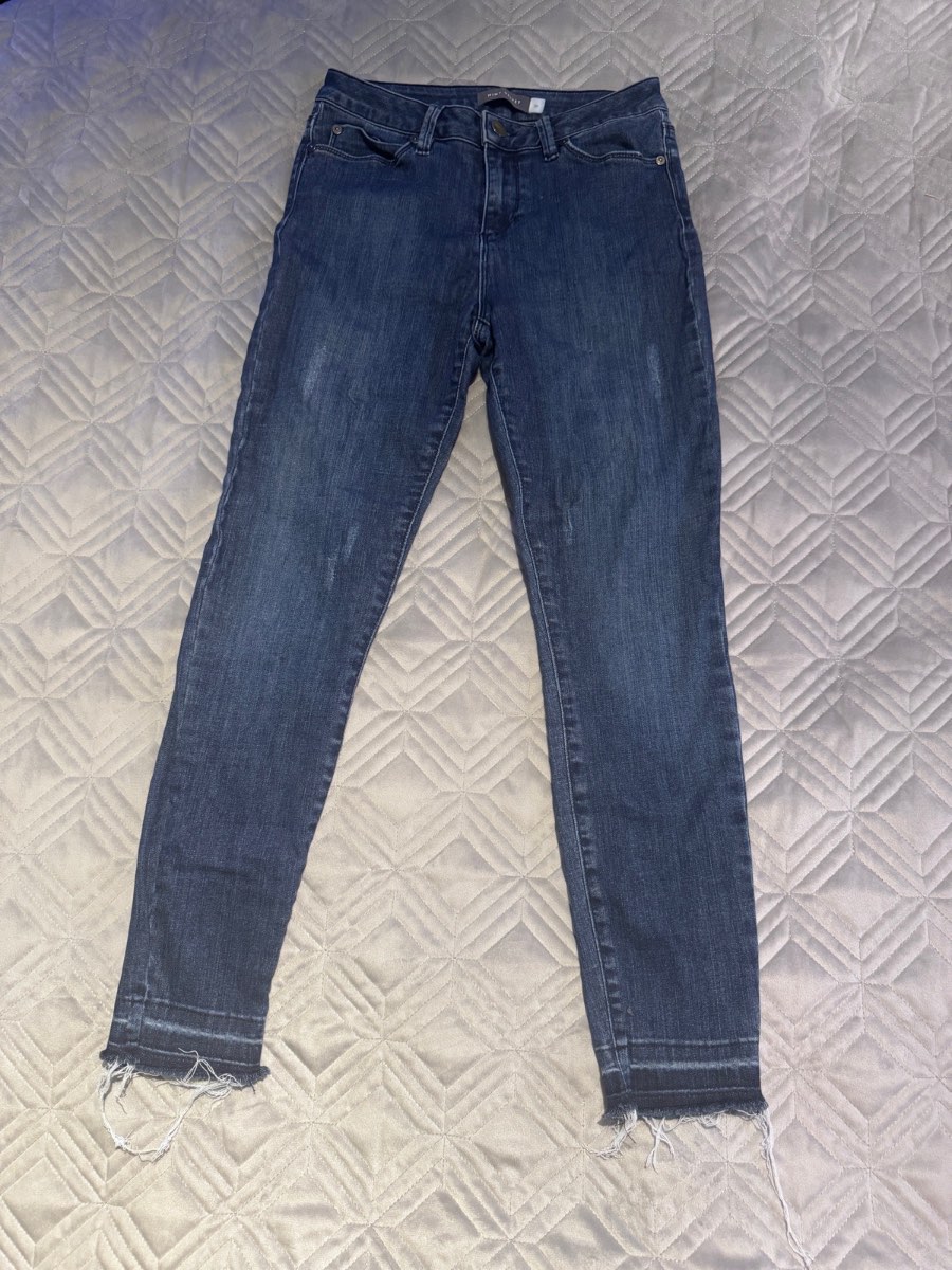 Mint Velvet Skinny Jeans Dark Blue UK 8R Distressed Raw Hem Stretch Denim