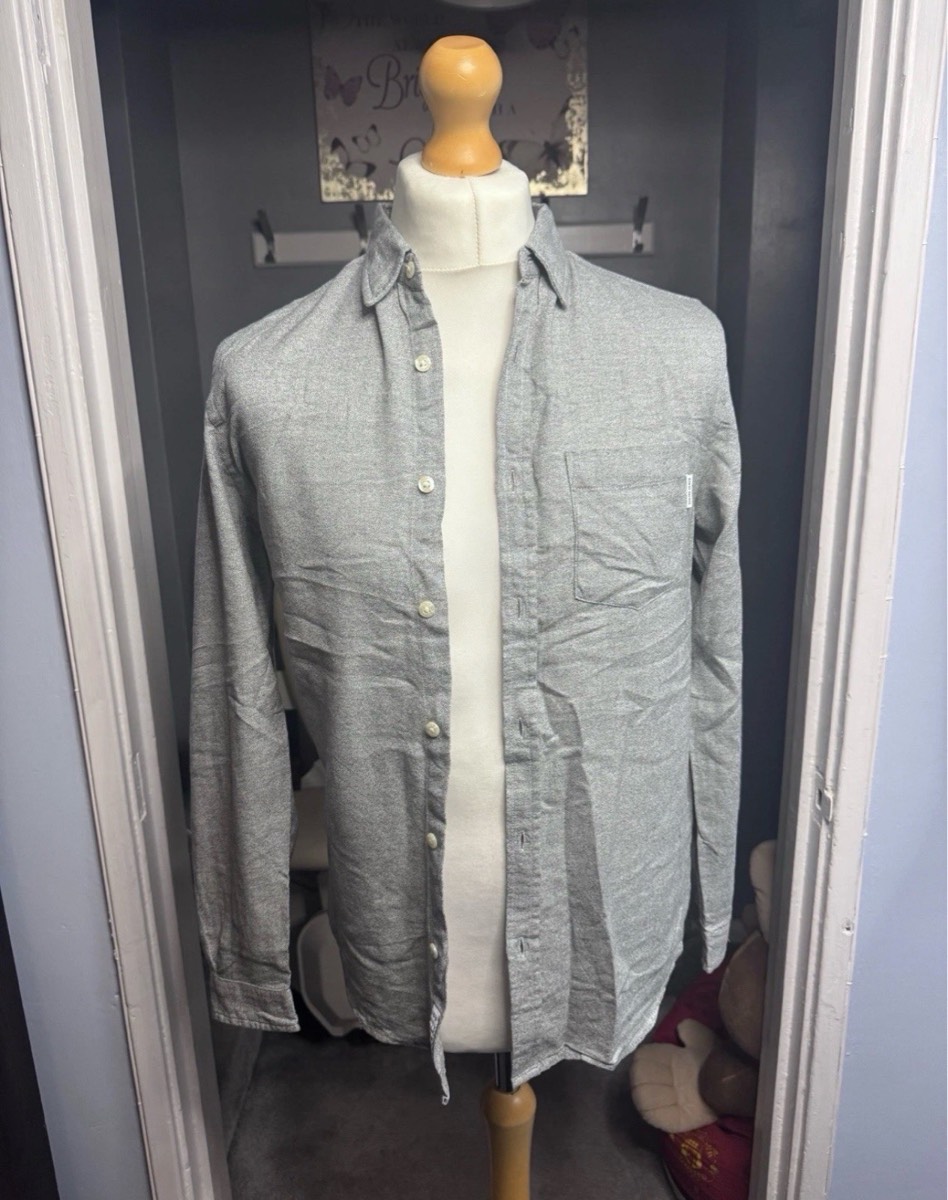 Shore Leave Long Sleeve Shirt Grey Small (S) 100% Cotton Button-Up