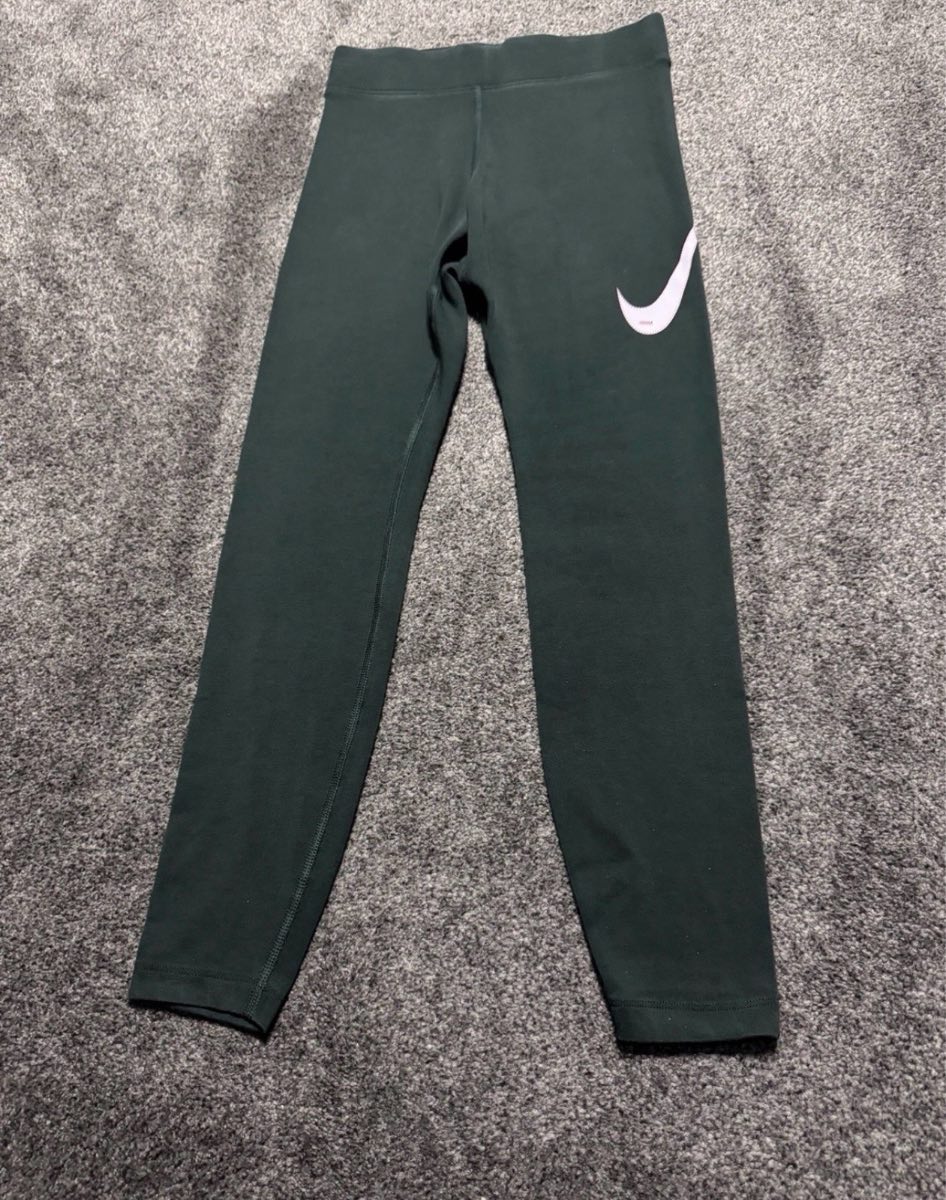 Nike Leggings Dark Green Size S Big Swoosh Stretch Gym Activewear