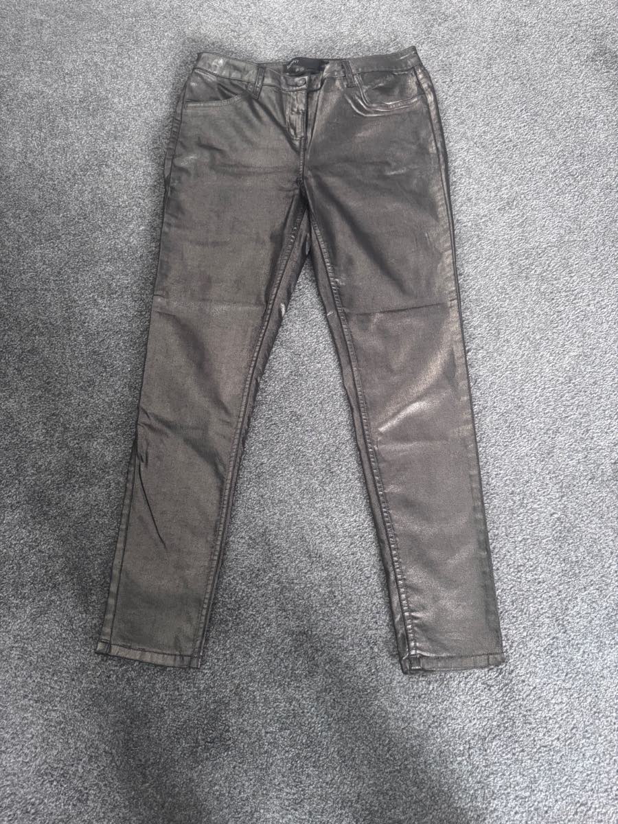 Next Skinny Metallic Coated Jeans Grey UK 14R Women’s Stretch Trousers