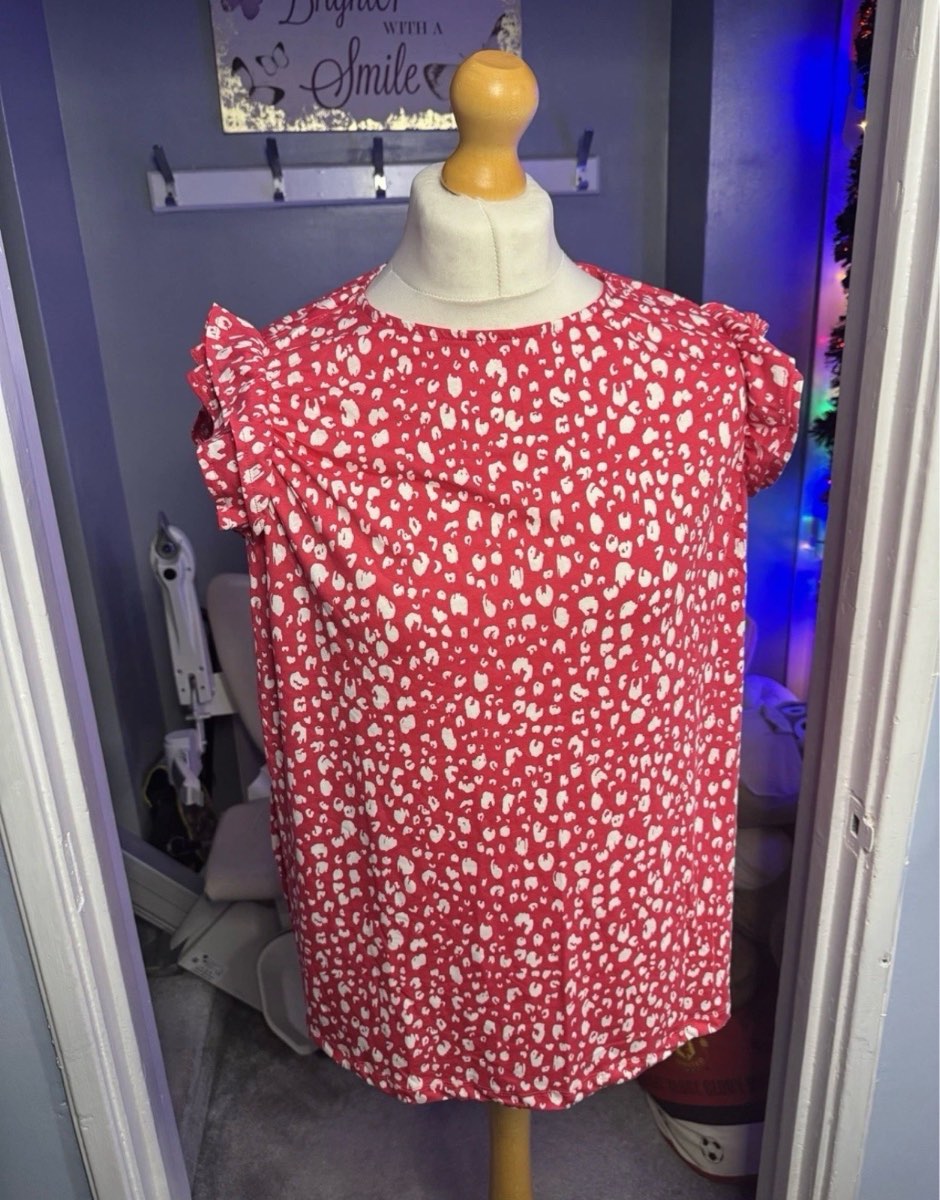 New Look Maternity Frill Sleeve Top Pink Leopard Print UK 20 BNWT 100% Cotton