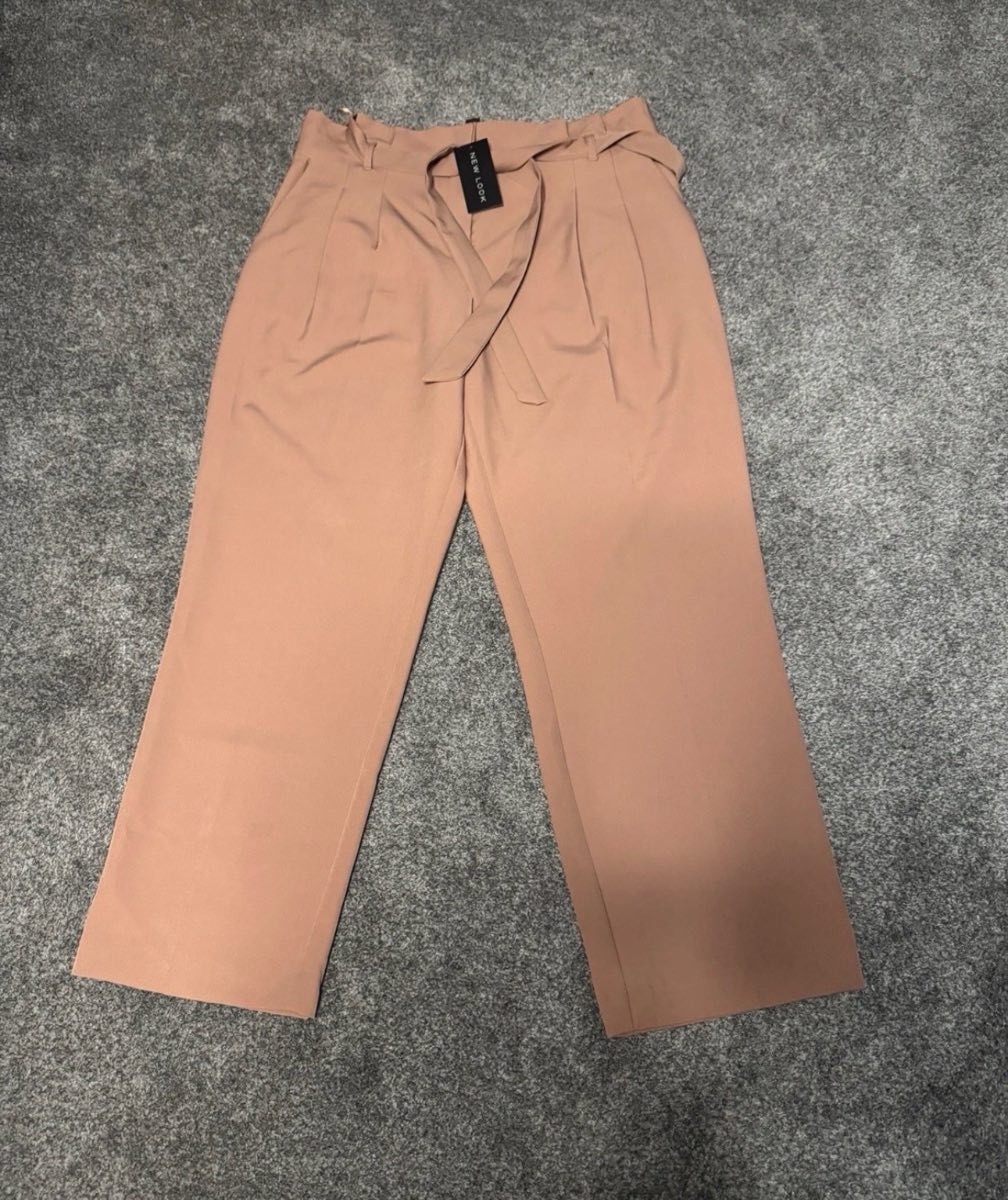 New Look Paperbag Trousers Dusty Pink UK 16 BNWT High Waist Cropped Summer