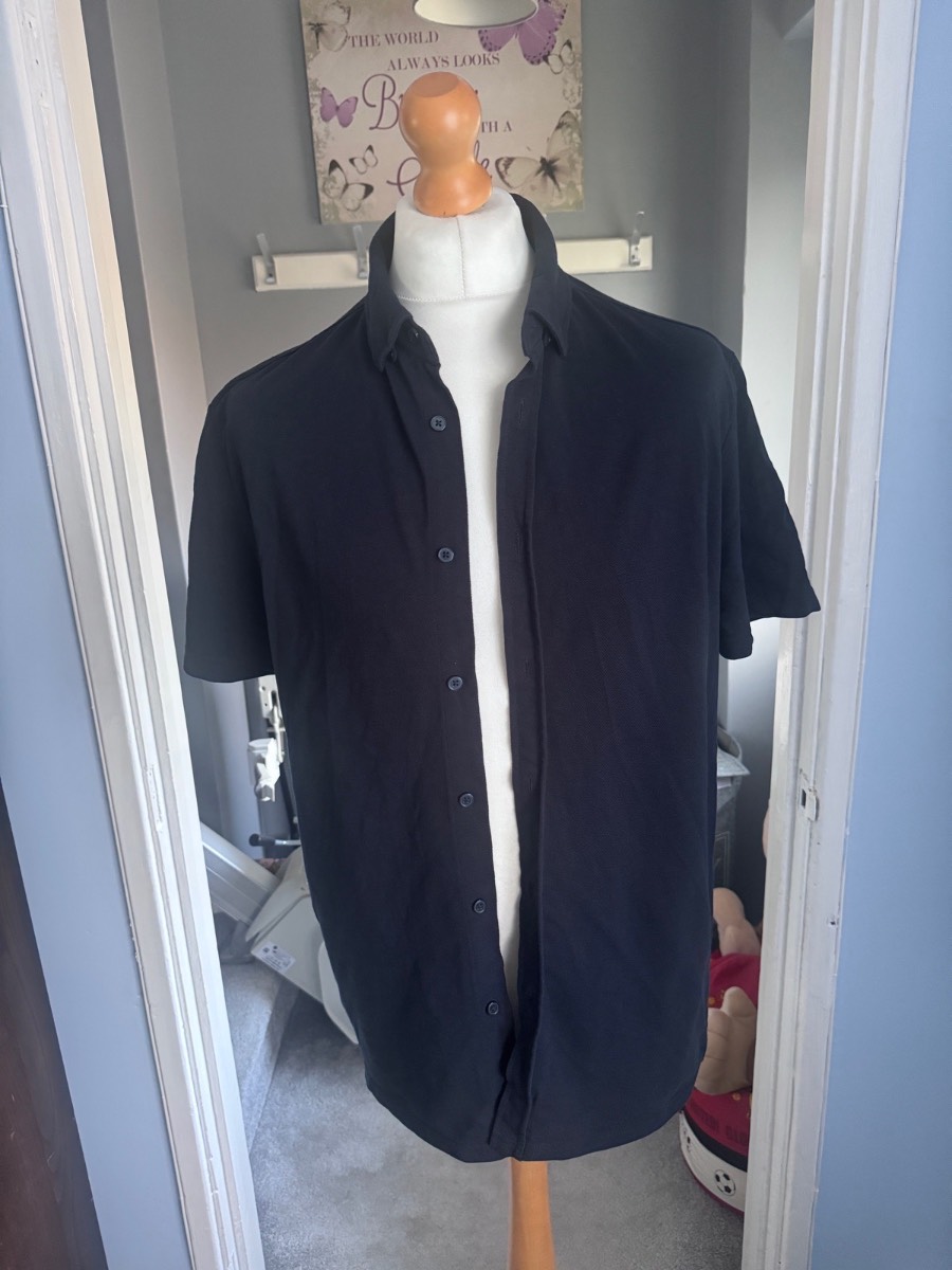 George Men’s Short Sleeve Oxford Shirt Navy Blue XL 100% Cotton Button Up