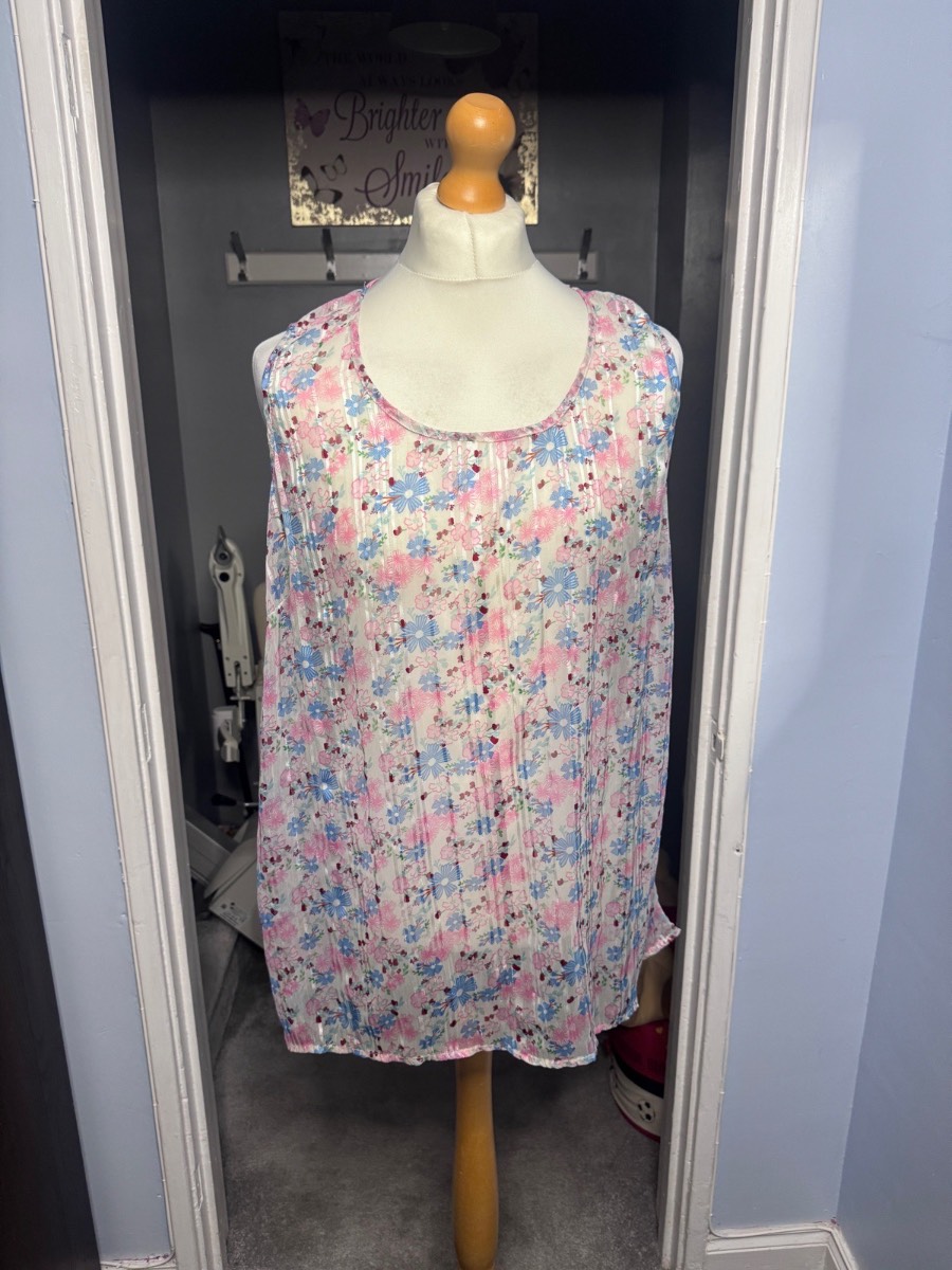 Future Force Sleeveless Floral Blouse Pink Blue UK 24 Lightweight Summer Top
