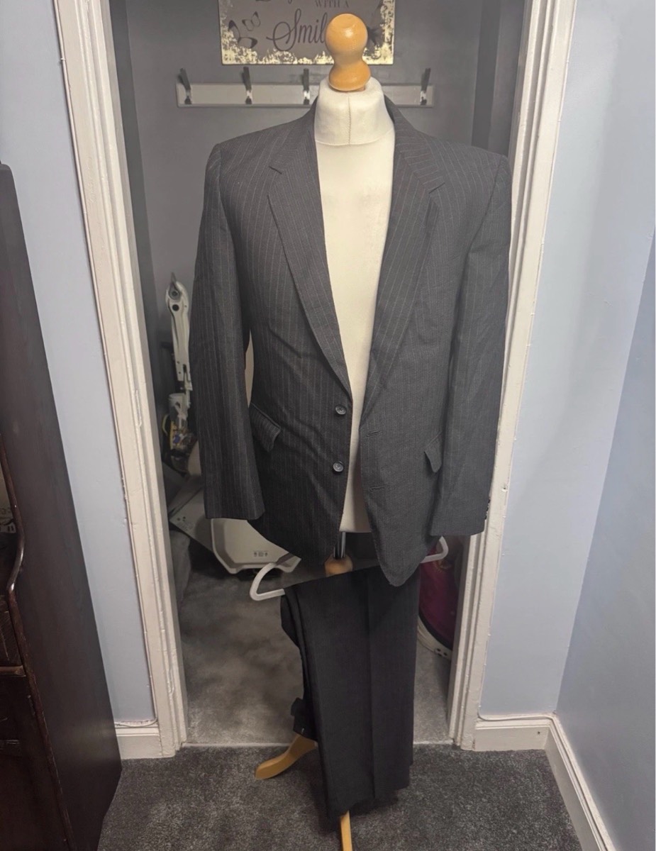 House Of Fraser Rex Trueform 2 Piece Suit Grey Pinstripe 40R 34W Wool Blend
