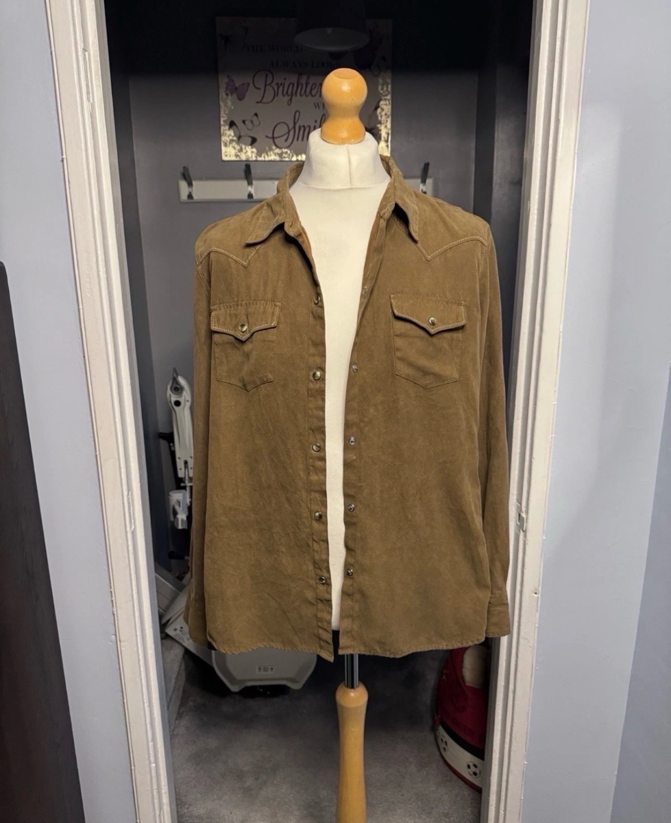 Bit & Bridle Western Cowboy Rodeo Shirt Khaki Brown UK 20–22 (XXL) Pearl Snap