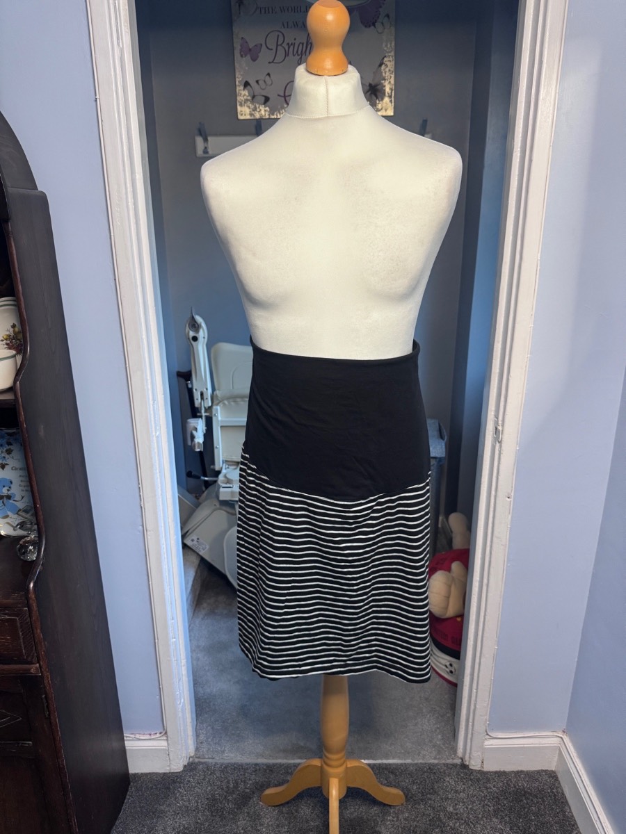 JoJo Maman Bébé Maternity Skirt Black White Striped Size L UK 16–18 Stretch Cotton