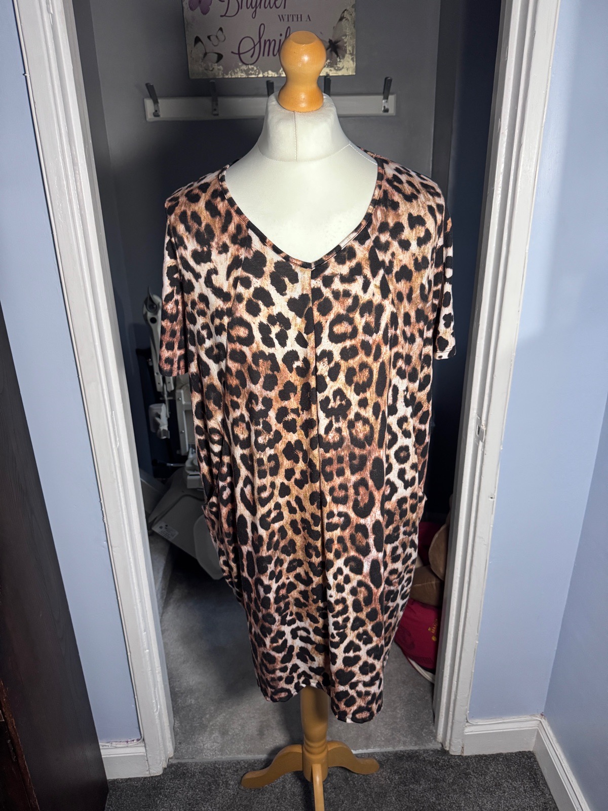 Roman Leopard Print Shift Dress Brown Black UK 18 Stretch Pockets