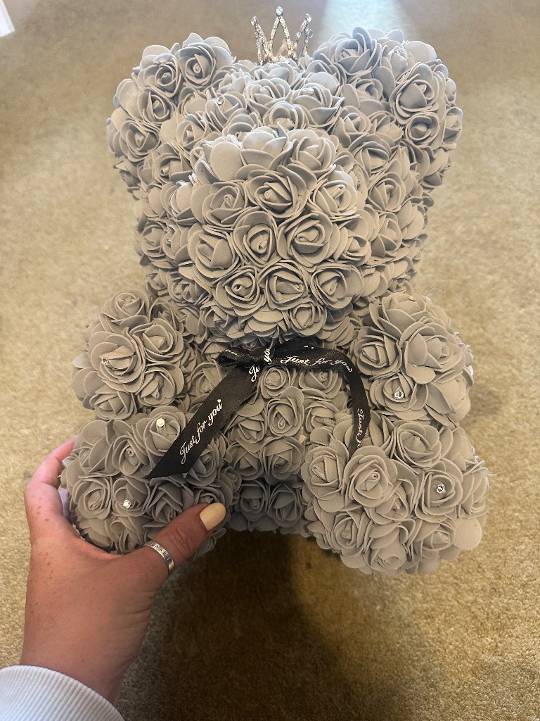 Large grey rose bear